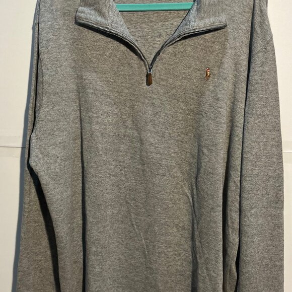 Polo Ralph Lauren Jumper Mens XXL Grey Half Zip Pullover Sweater Estate Rib Pony - Picture 4 of 4